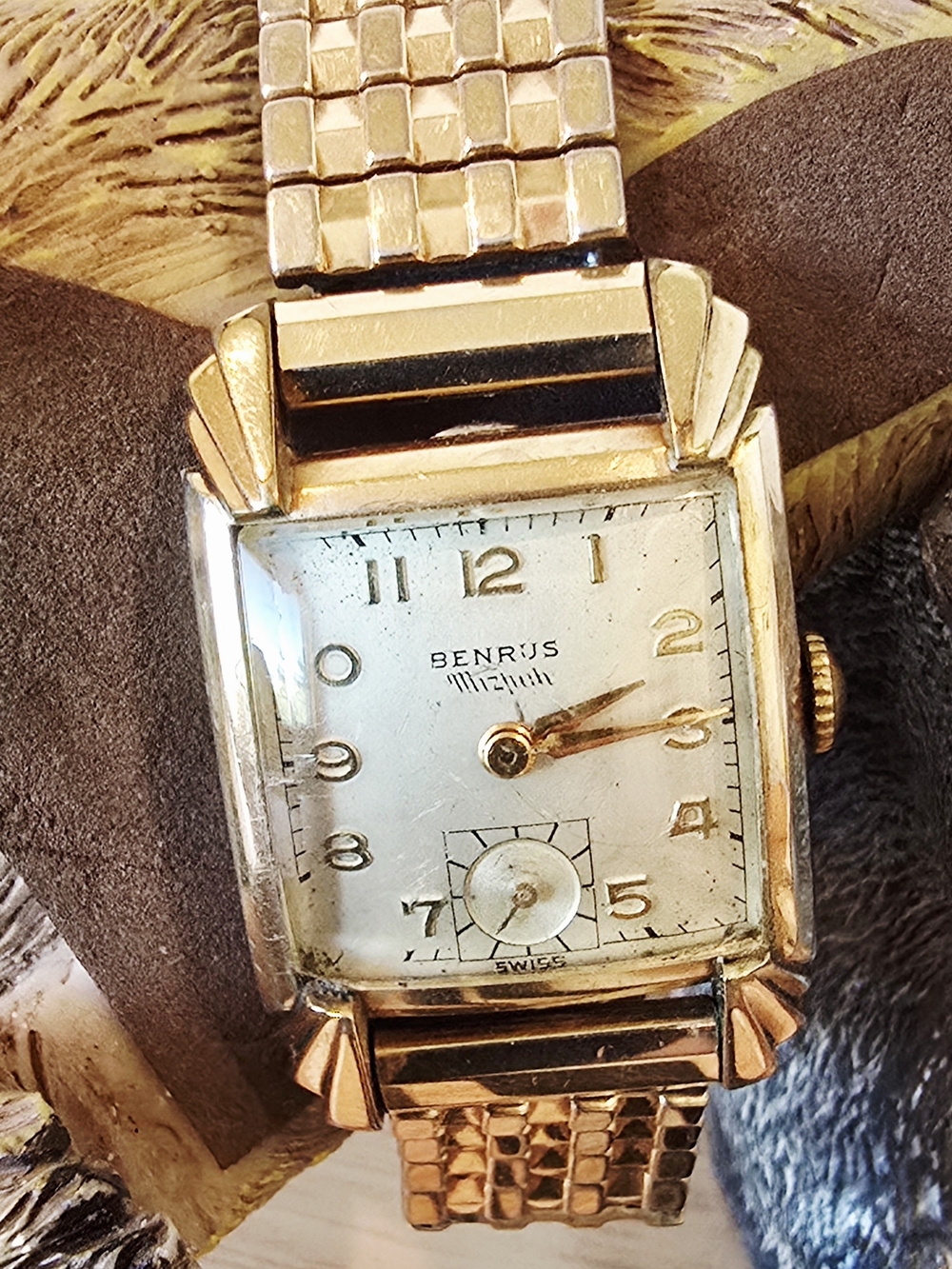 Vintage Benrus Wind-up Gold Tone Rectangular Dress Watch
